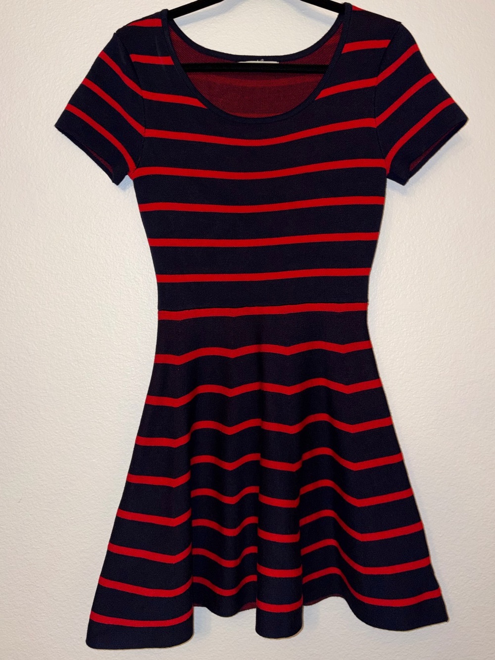 Copper Key Navy & Red Striped Knit Skater Dress Medium